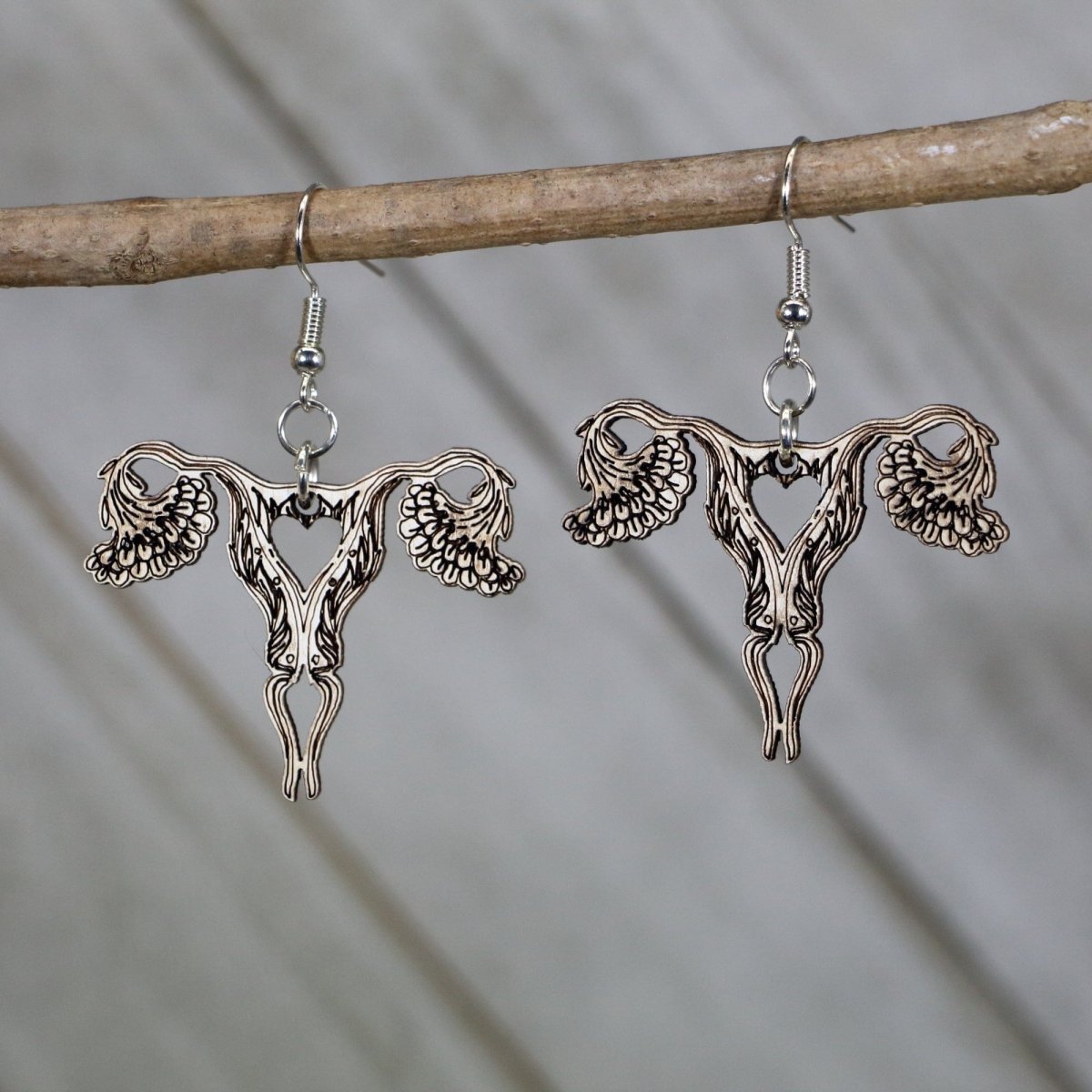 Uterus Wooden Earrings | Feminist Anatomy Statement Jewelry