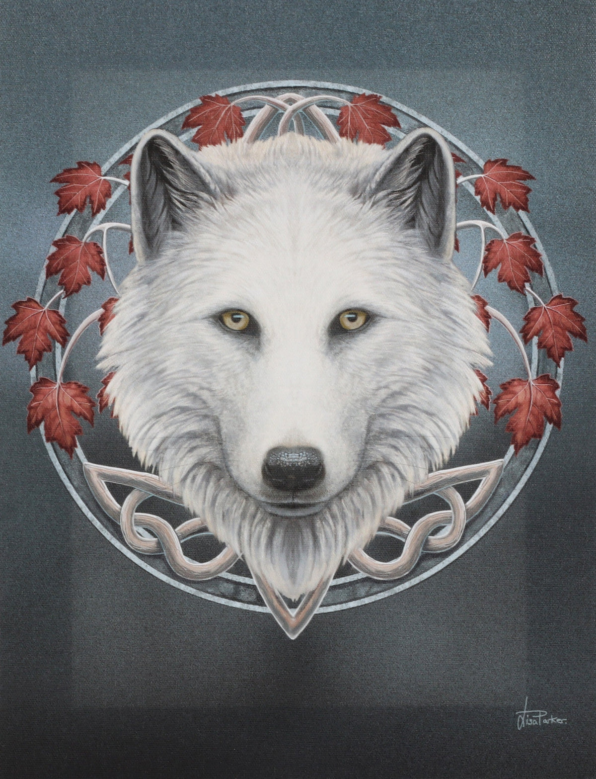Guardian of the Fall White Wolf Canvas Art Print by Lisa Parker