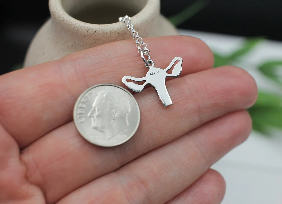 Sterling Silver Uterus Necklace – Reproductive Rights Charm on 18" Chain